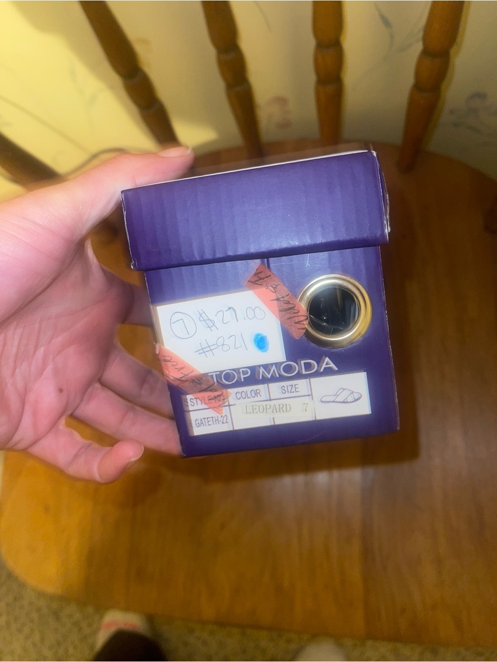 TOP Moda Purple Shoe Box with Leopard Label and Gold Trim